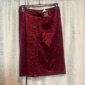NWT Anne Klein Red Sparkle Glitter Midi Wrap Skirt Women's Size Medium MSRP $79!